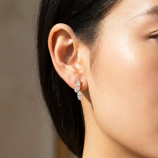 Multi-Shape Diamond Simulant J-Hoop Earrings | Luxe3759