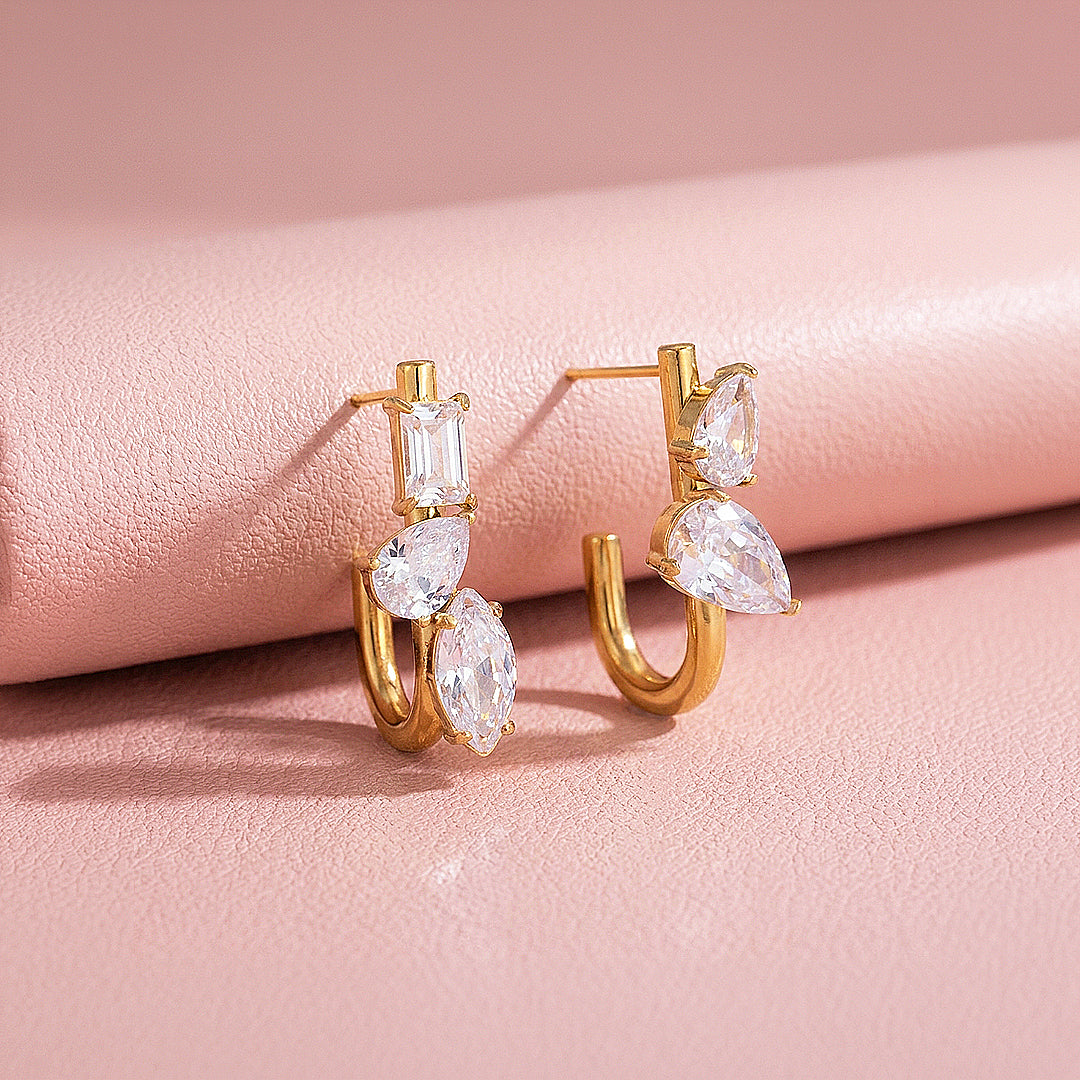 Multi-Shape Diamond Simulant J-Hoop Earrings | Luxe3759