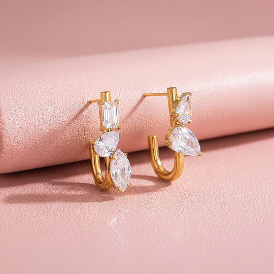 Multi-Shape Diamond Simulant J-Hoop Earrings | Luxe3759