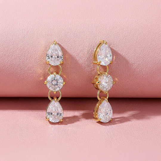 Three-Stone Pear &amp; Round Drop Earrings | Luxe3760