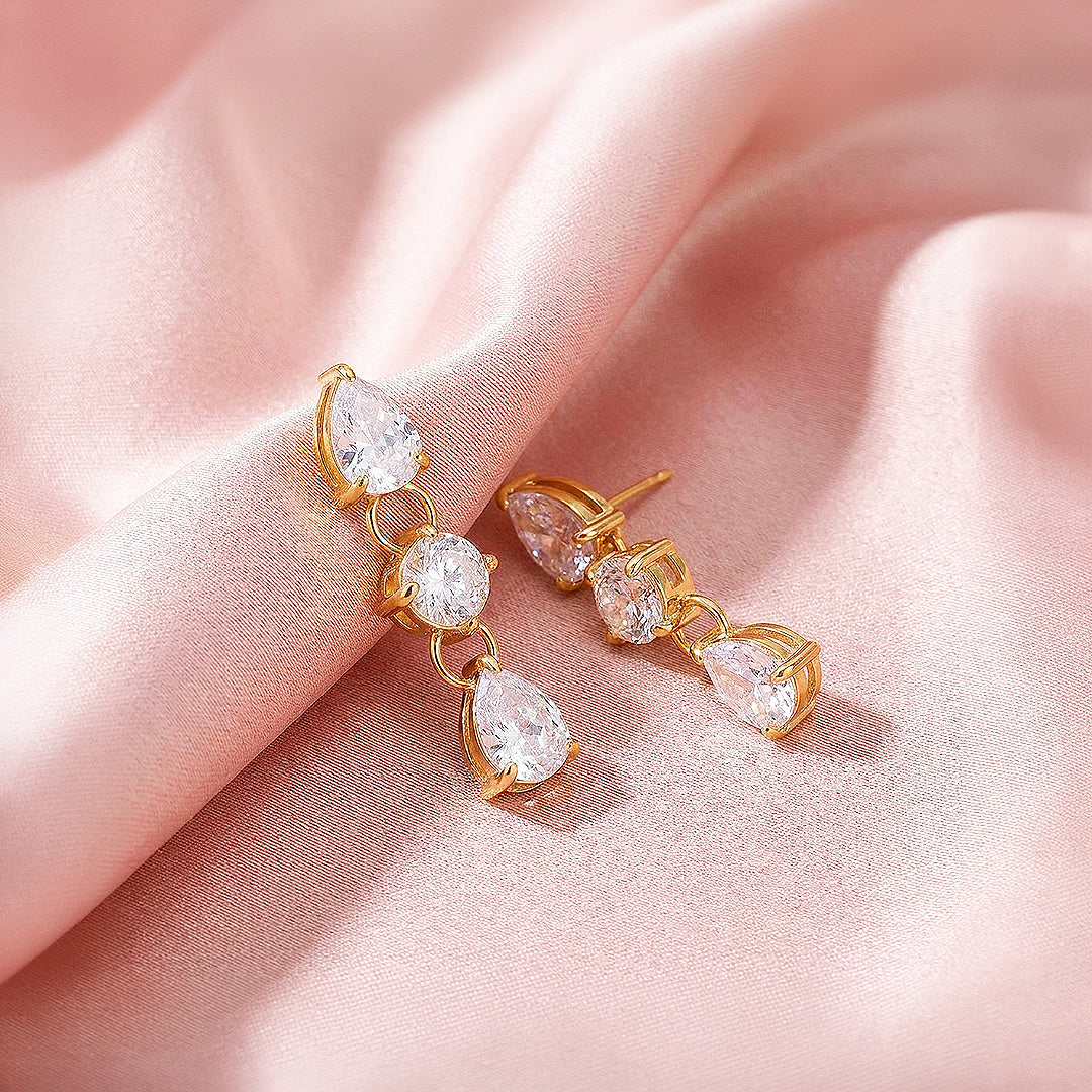 Three-Stone Pear &amp; Round Drop Earrings | Luxe3760