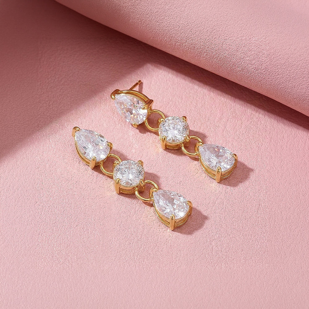 Three-Stone Pear & Round Drop Earrings | Luxe3760