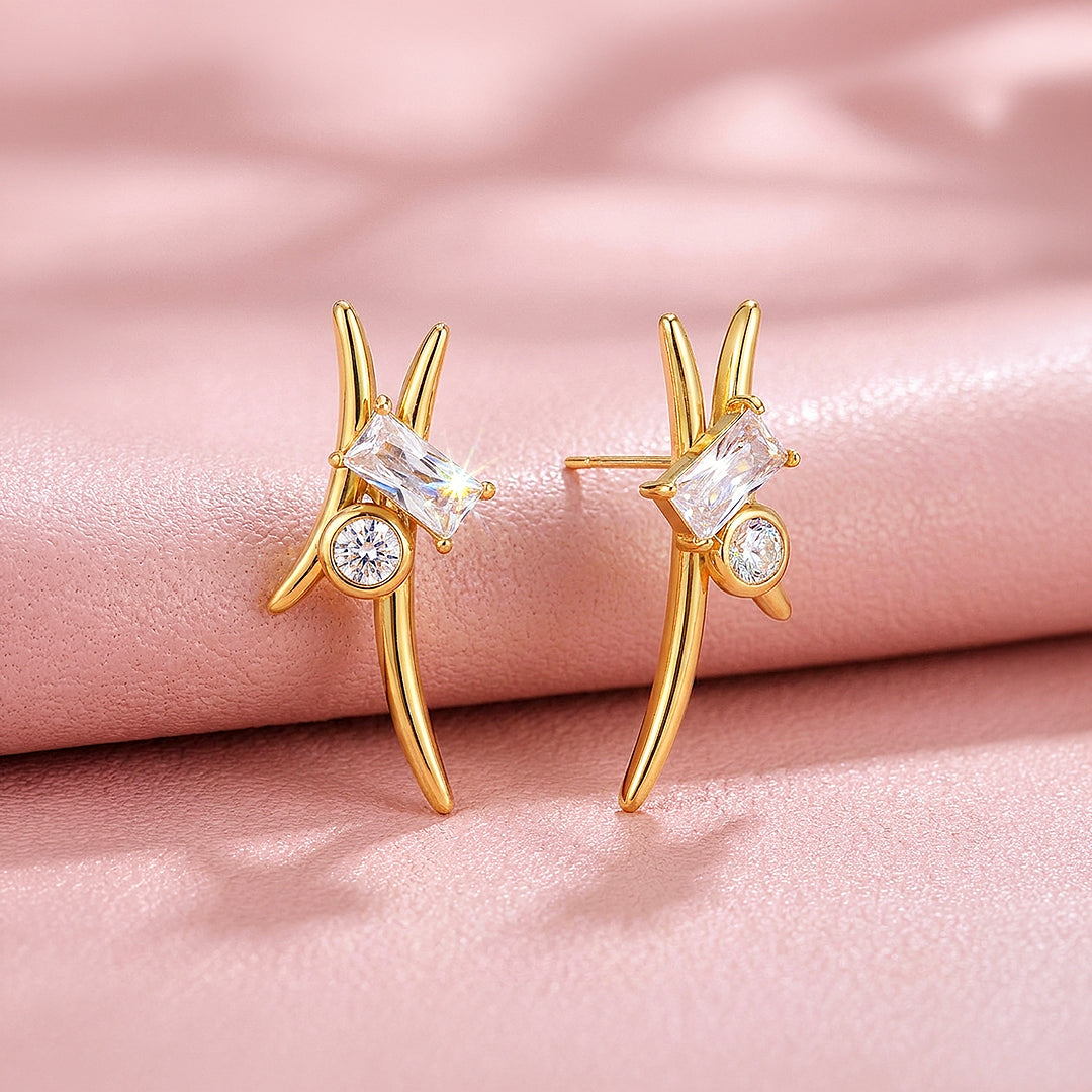 Geometric Baguette &amp; Round Stud Earrings | Luxe3763
