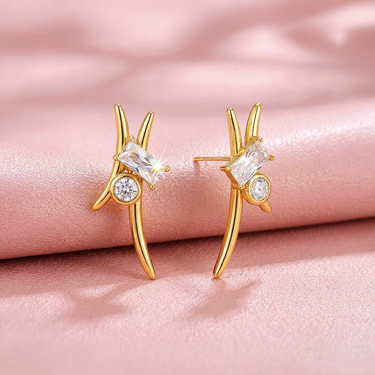 Geometric Baguette &amp; Round Stud Earrings | Luxe3763