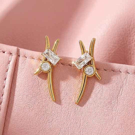 Geometric Baguette &amp; Round Stud Earrings | Luxe3763