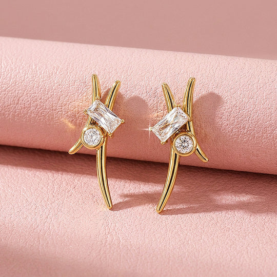 Geometric Baguette &amp; Round Stud Earrings | Luxe3763