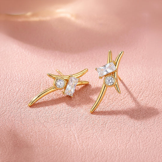 Geometric Baguette &amp; Round Stud Earrings | Luxe3763