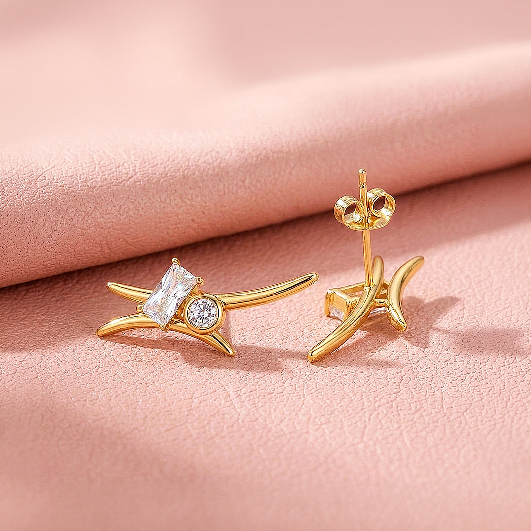Geometric Baguette &amp; Round Stud Earrings | Luxe3763