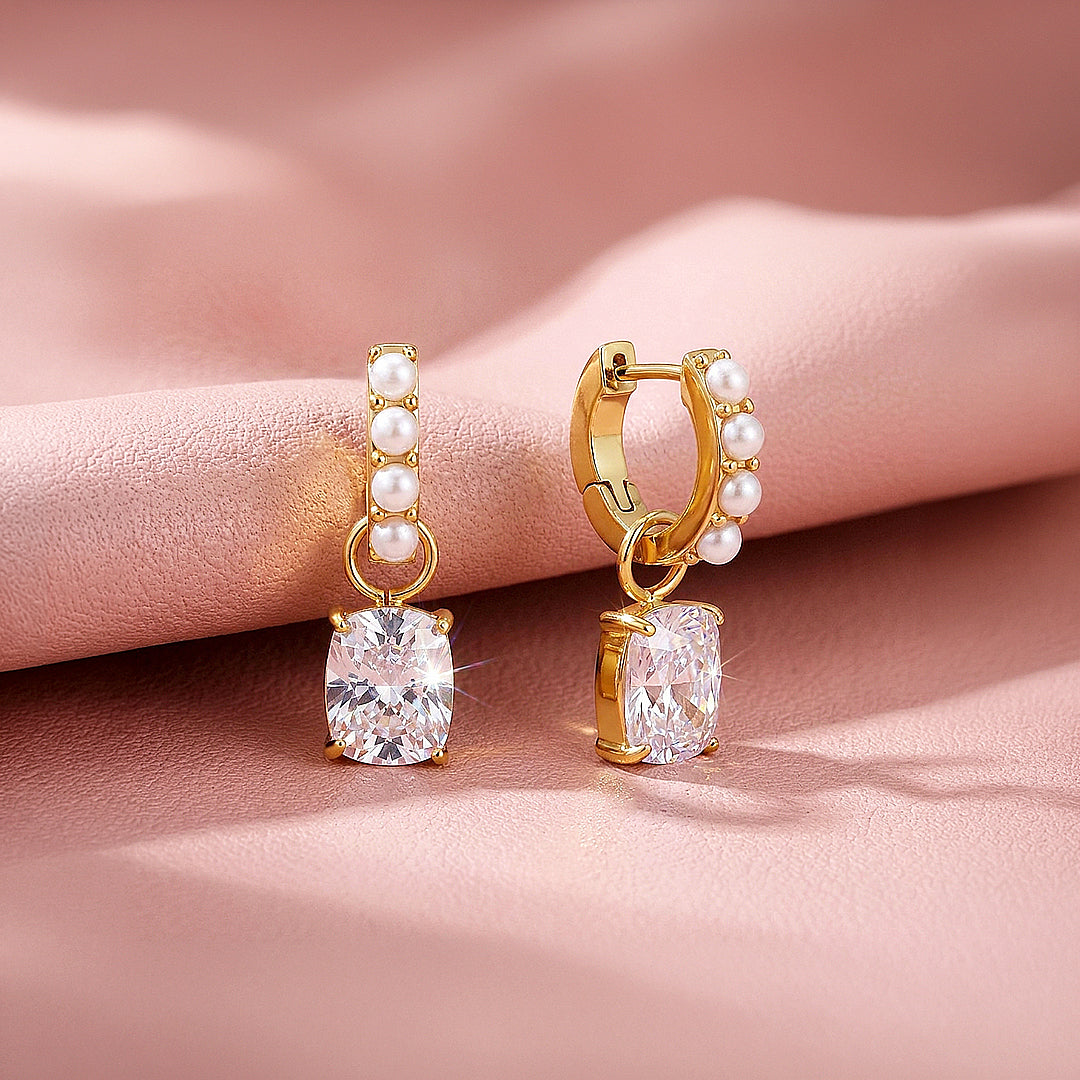 Cushion Cut Pearl Huggie Earrings | Luxe3764