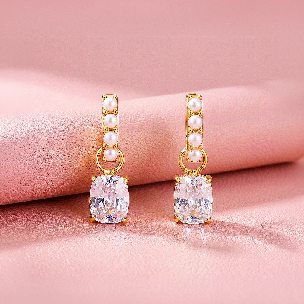 Cushion Cut Pearl Huggie Earrings | Luxe3764
