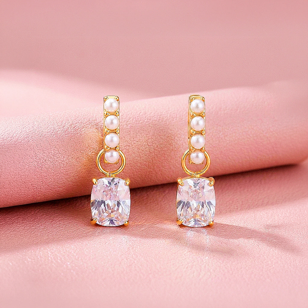 Cushion Cut Pearl Huggie Earrings | Luxe3764