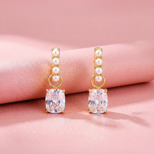 Cushion Cut Pearl Huggie Earrings | Luxe3764