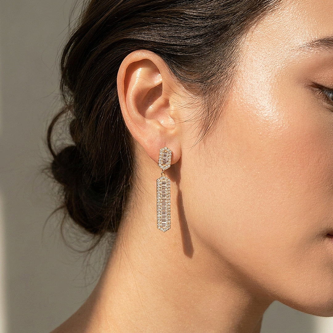 Geometric Long Drop Earrings | Luxe3765