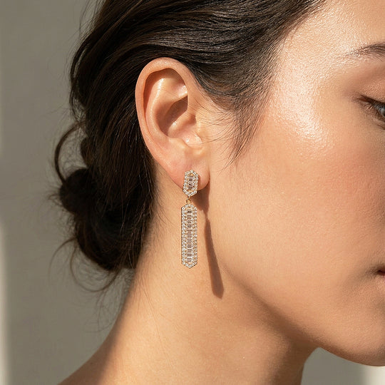 Geometric Long Drop Earrings | Luxe3765