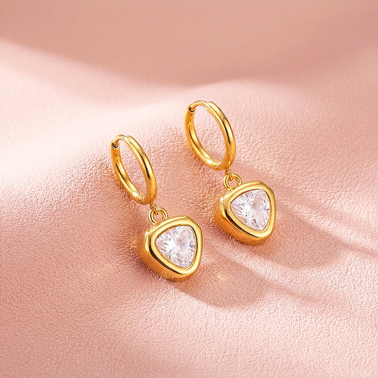 Trillion Cut Bezel Huggie Drop Earrings | Luxe3768