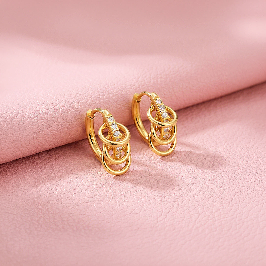 Triple Ring Pavé Huggie Hoop Earrings | Luxe3770