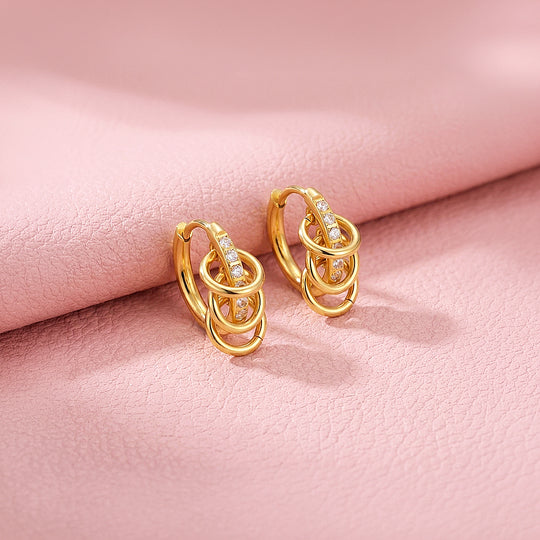 Triple Ring Pavé Huggie Hoop Earrings | Luxe3770