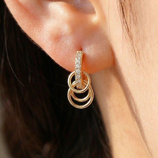 Triple Ring Pavé Huggie Hoop Earrings | Luxe3770