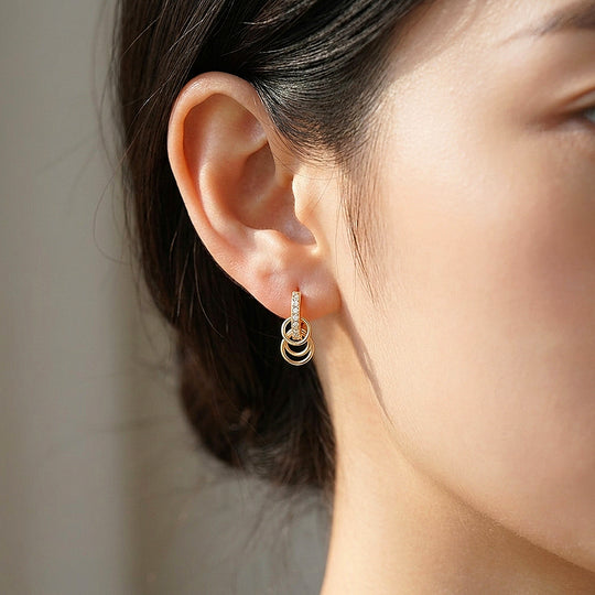Triple Ring Pavé Huggie Hoop Earrings | Luxe3770