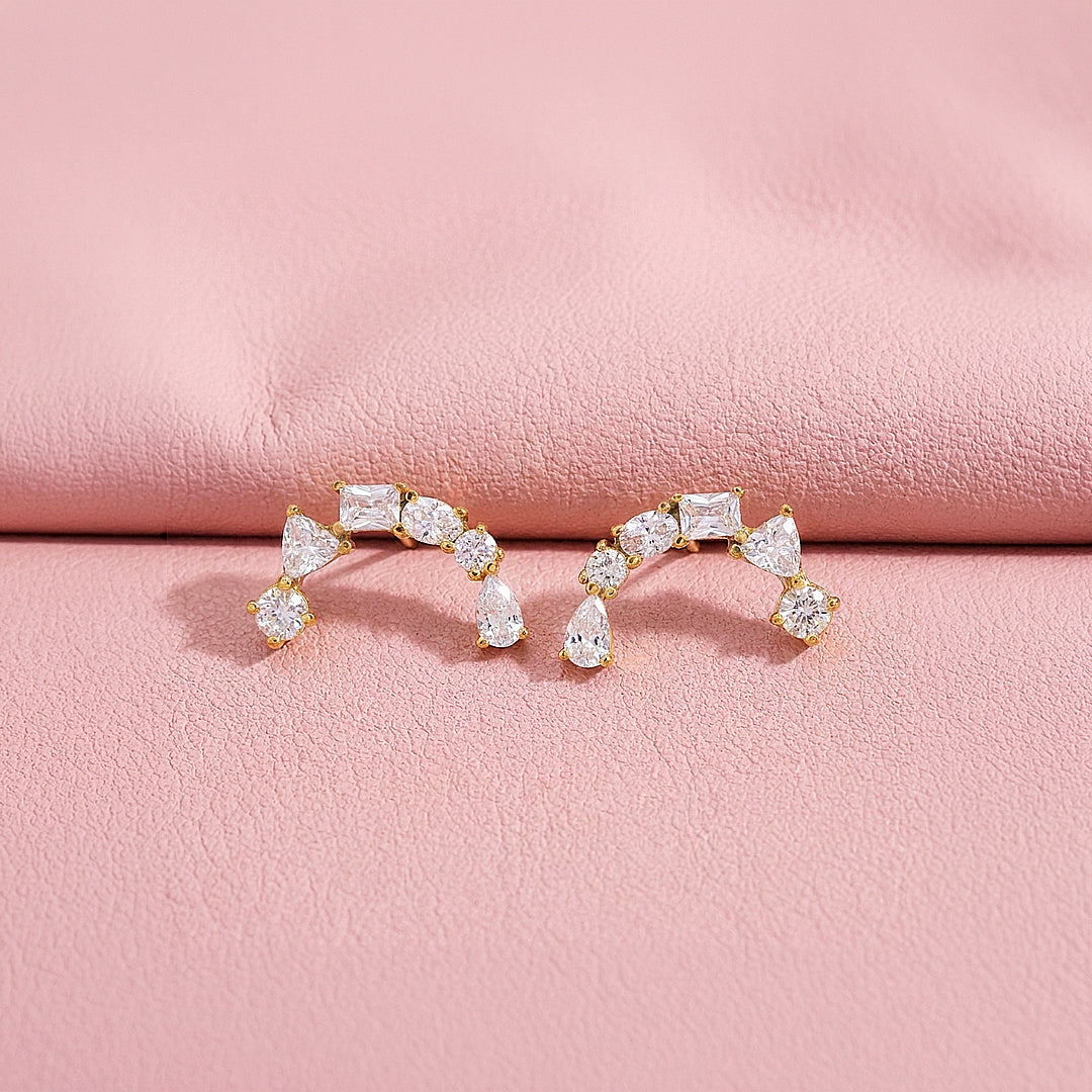 Multi-Shape Curved Ear Climber Earrings | Luxe3771