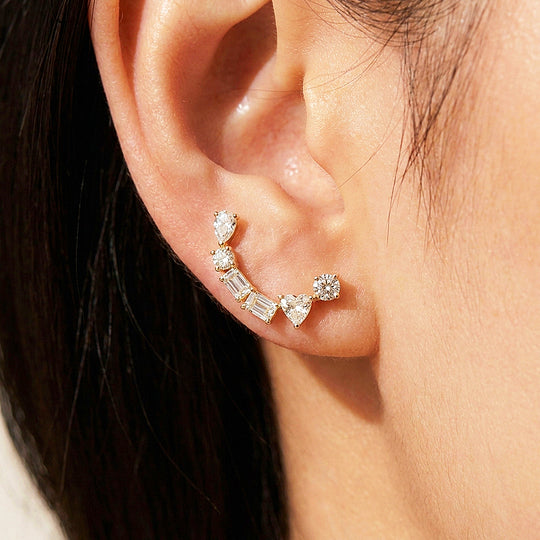 Multi-Shape Curved Ear Climber Earrings | Luxe3771