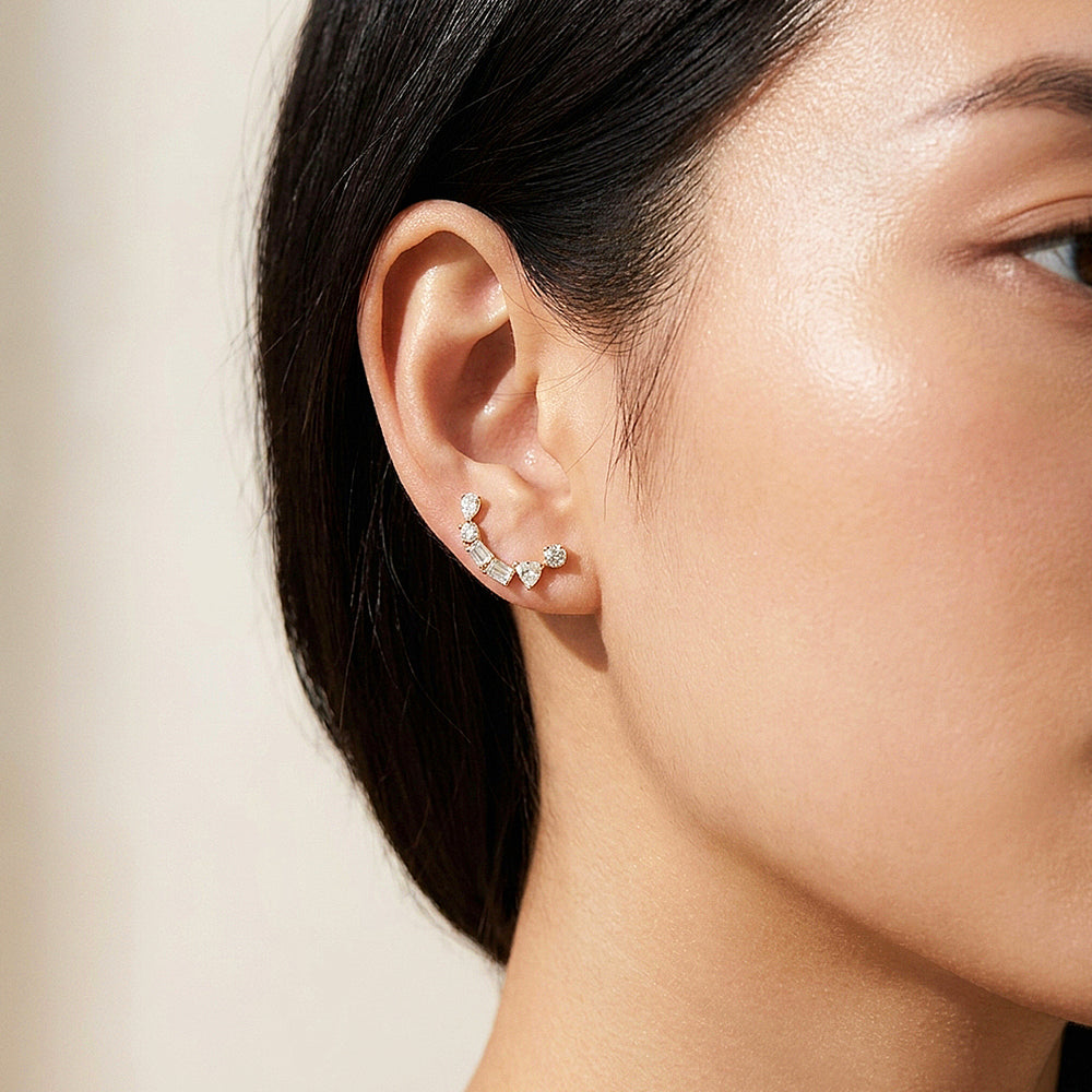 Multi-Shape Curved Ear Climber Earrings | Luxe3771
