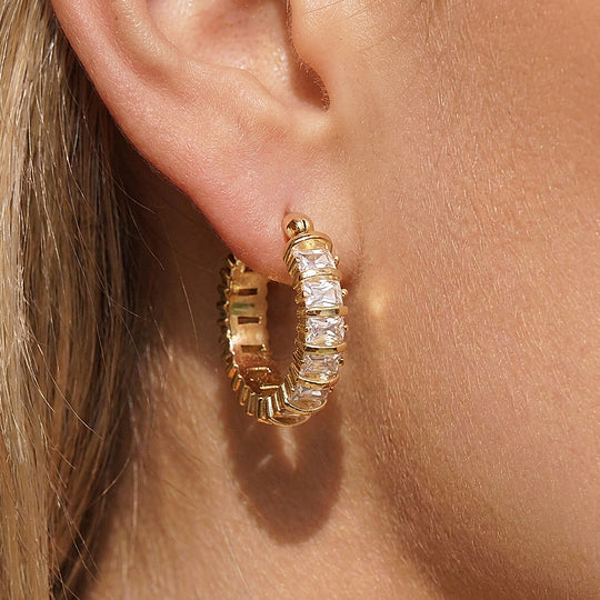 Baguette Cut Channel Set Hoop Earrings | Luxe3772