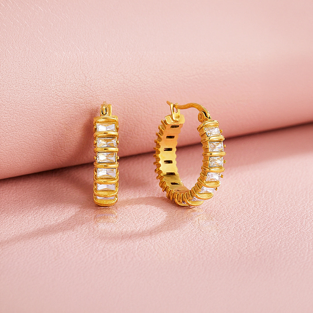 Baguette Cut Channel Set Hoop Earrings | Luxe3772