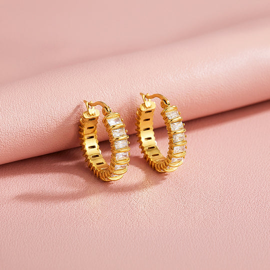 Baguette Cut Channel Set Hoop Earrings | Luxe3772