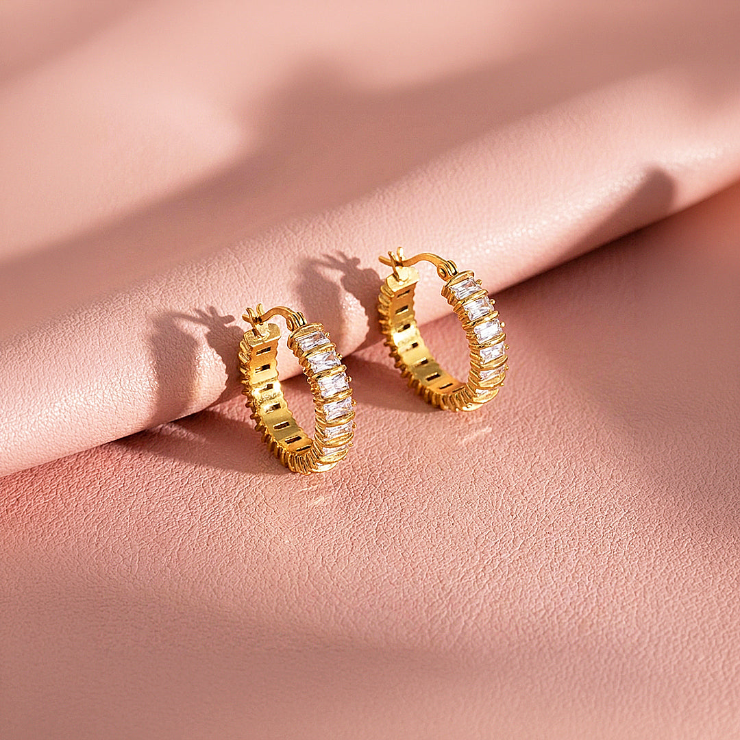 Baguette Cut Channel Set Hoop Earrings | Luxe3772