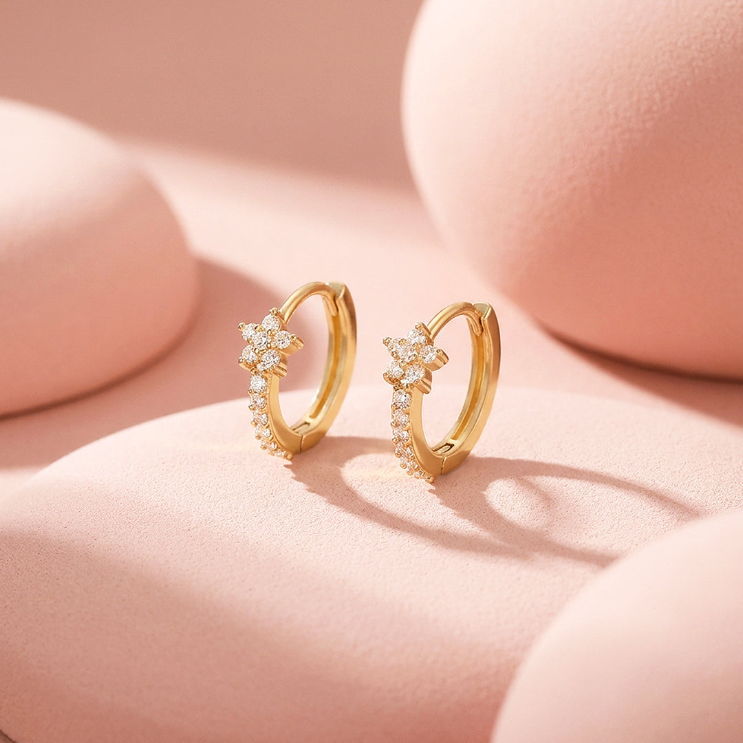 Floral Cluster Pavé Huggie Hoop Earrings | Luxe3773