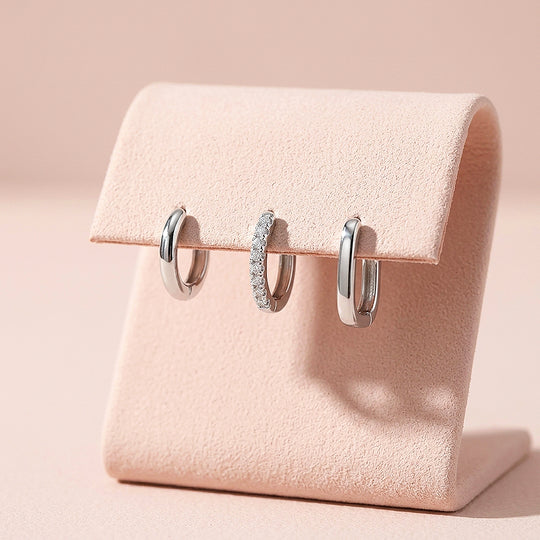 Classic Huggie, Pave Huggie and Oval Hoop Earrings Set (3 Pairs) | Luxe3778