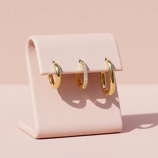 Classic Huggie, Pave Huggie and Oval Hoop Earrings Set (3 Pairs) | Luxe3778