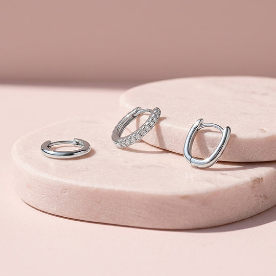 Classic Huggie, Pave Huggie and Oval Hoop Earrings Set (3 Pairs) | Luxe3778