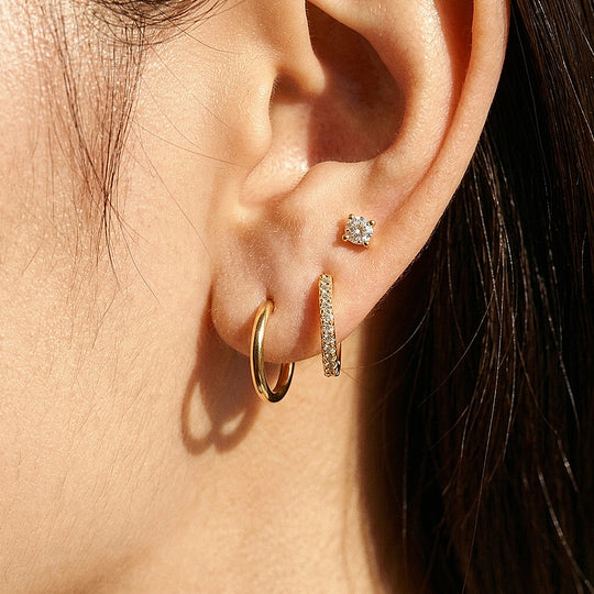 Classic Huggie, Pave Huggie and Solitaire Stud Earrings Set (3 Pairs) | Luxe3779