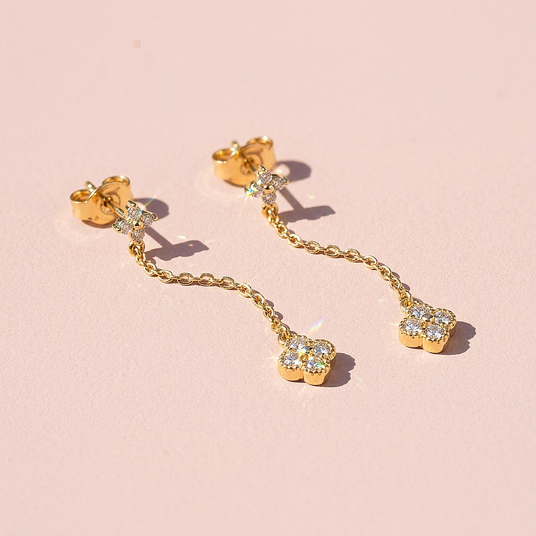 Floral Clover Chain Drop Earrings | Luxe3780