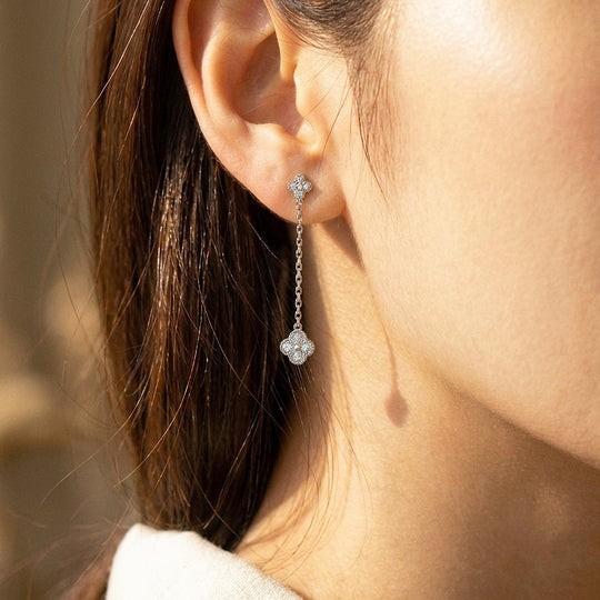 Floral Clover Chain Drop Earrings | Luxe3780