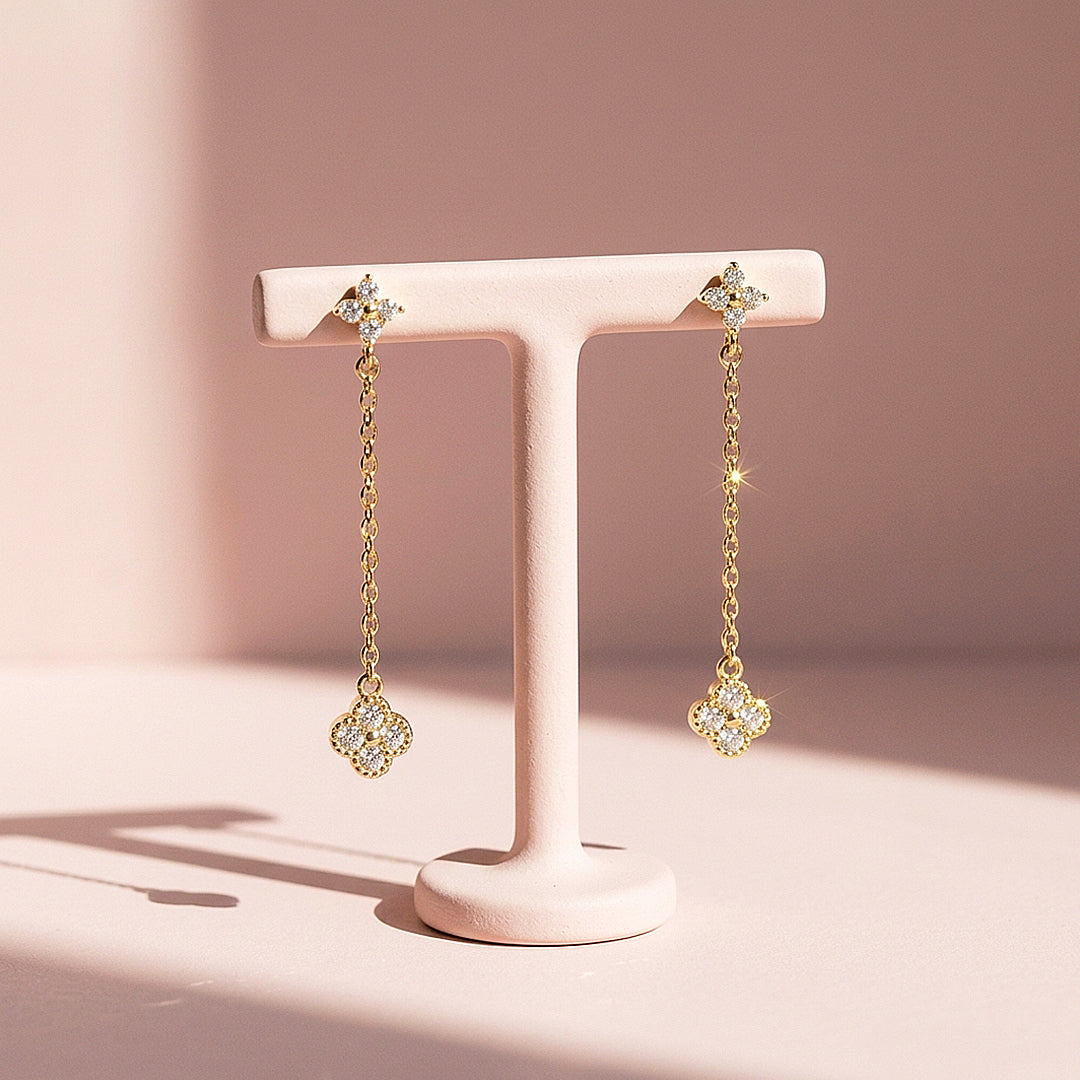Floral Clover Chain Drop Earrings | Luxe3780