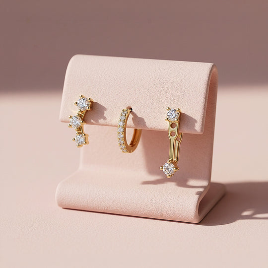 Curved Stud, Pave Huggie and Drop Ear Jacket Earrings Set (3 Pairs) | Luxe3782