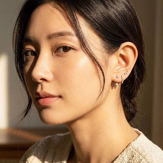 Curved Stud, Pave Huggie and Drop Ear Jacket Earrings Set (3 Pairs) | Luxe3782