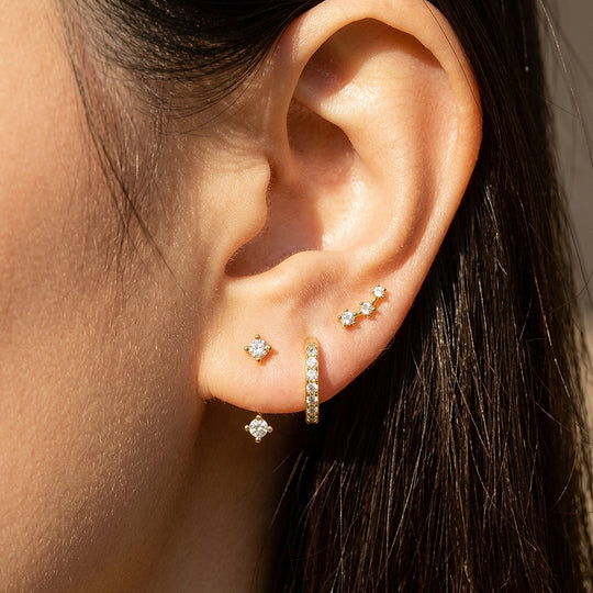 Curved Stud, Pave Huggie and Drop Ear Jacket Earrings Set (3 Pairs) | Luxe3782