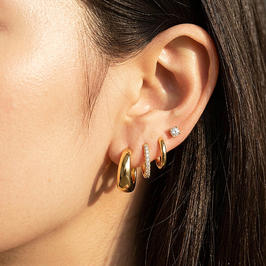 Dome, Pave Huggie and Solitaire Stud Earrings Set (4 Pairs) | Luxe3786