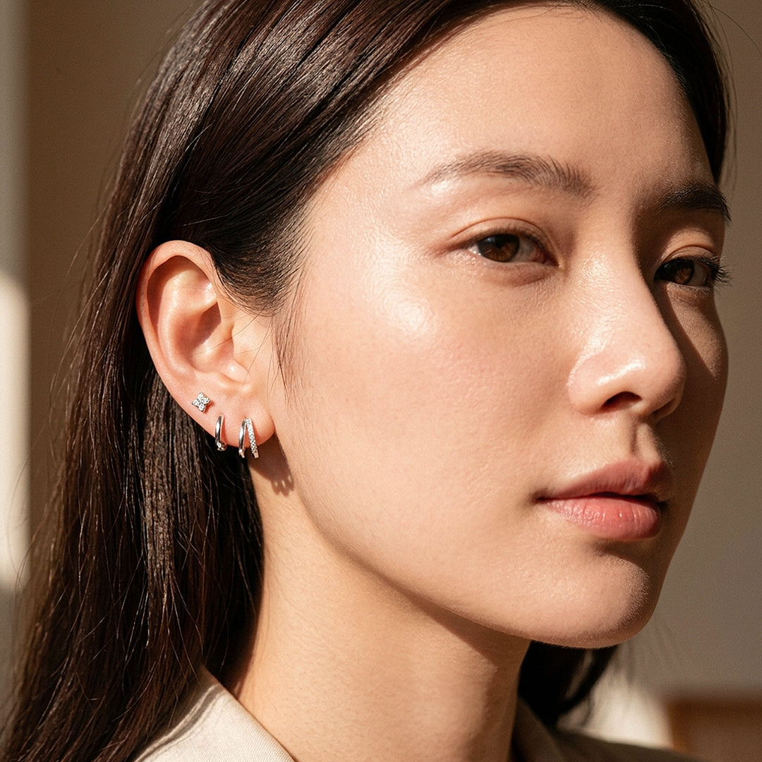 Floral Stud, Classic Huggie and Double Band Hoop Earrings Set (3 Pairs) | Luxe3789