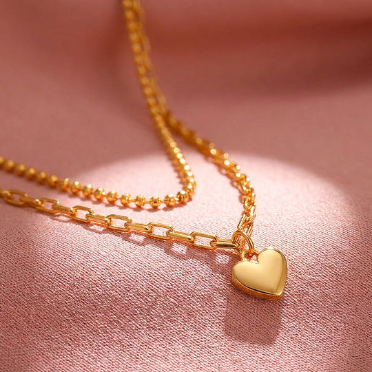 Layered Heart Pendant Chain Necklace | Luxe4353
