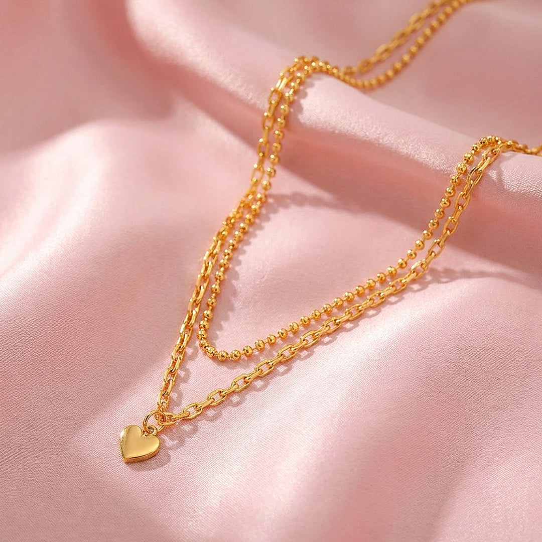 Layered Heart Pendant Chain Necklace | Luxe4353