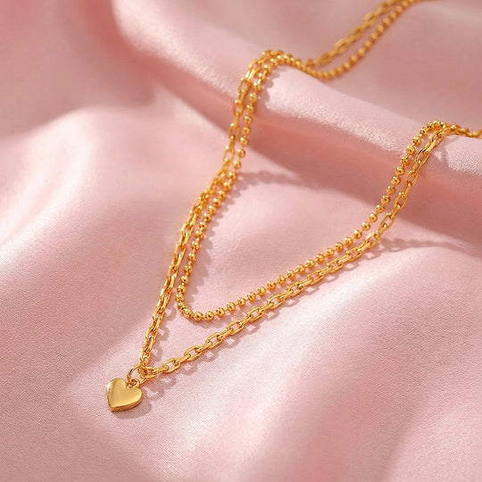 Layered Heart Pendant Chain Necklace | Luxe4353