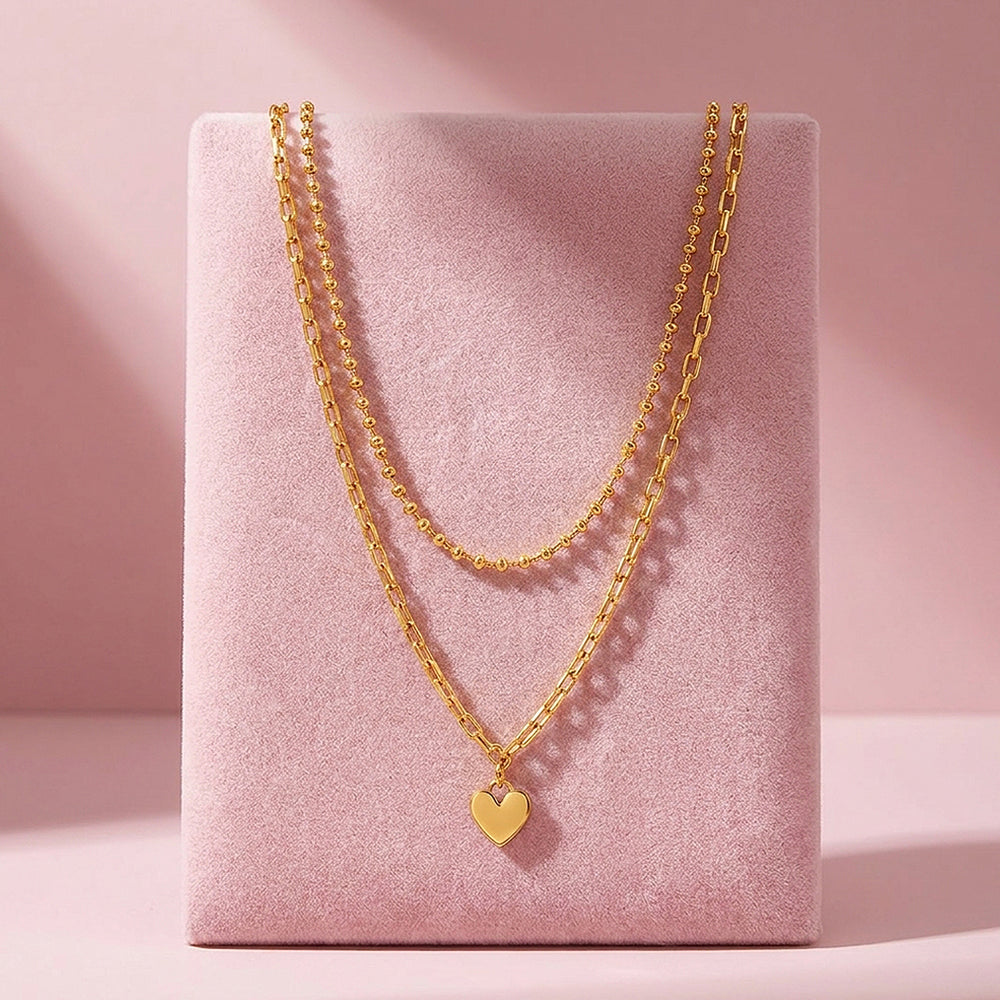 Layered Heart Pendant Chain Necklace | Luxe4353