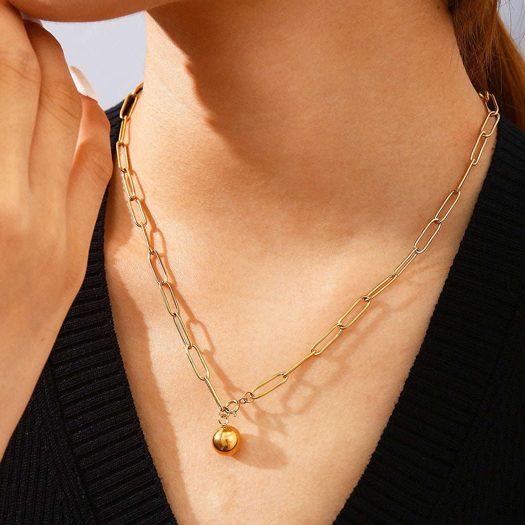 Paperclip Chain Orb Pendant Necklace | Gold | Luxe4431 - Luxe Necklace | Singapore Jewellery, Wedding Rings & Gifts | Same Day Delivery | Tiara.com.sg