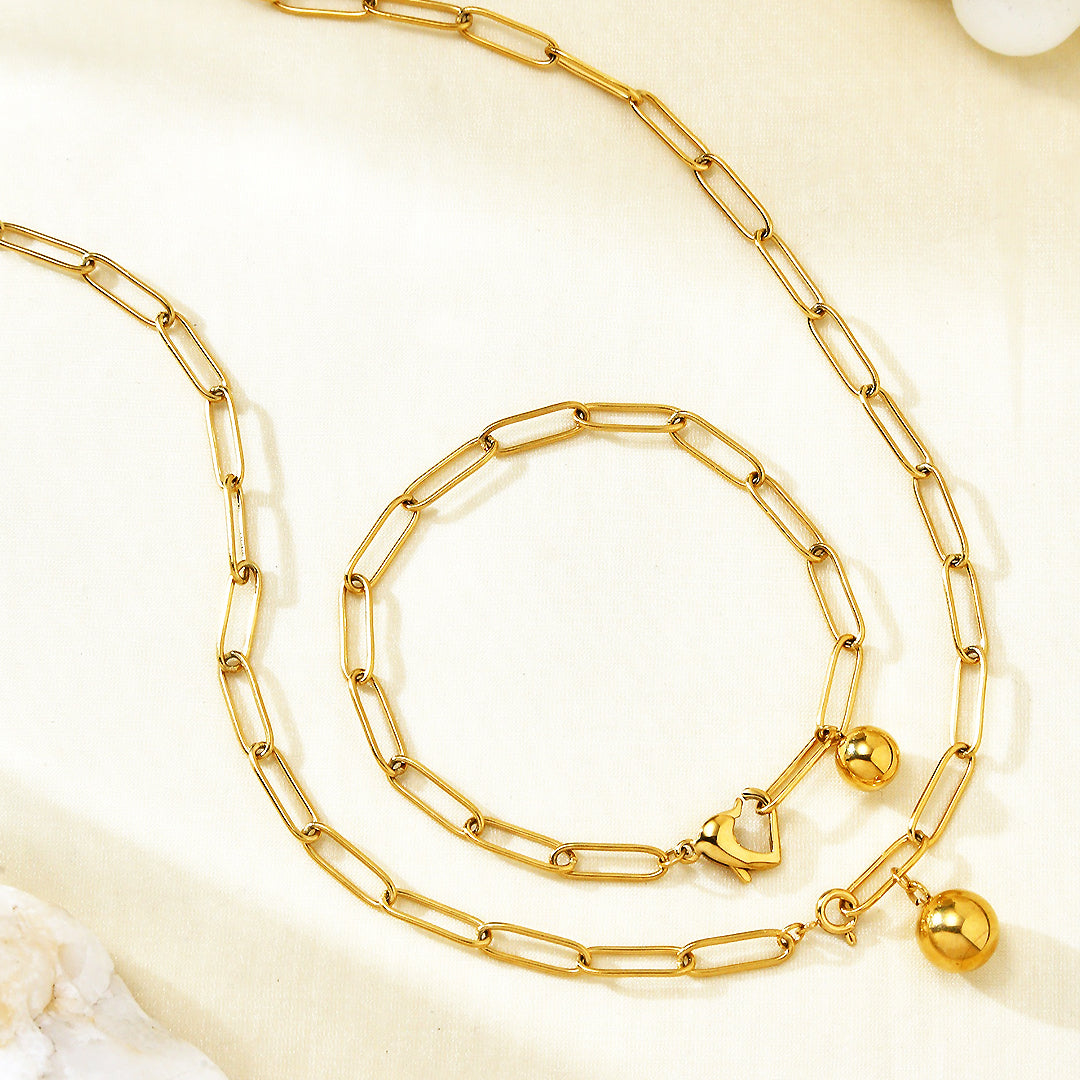 Paperclip Chain Orb Pendant Necklace | Gold | Luxe4431 - Luxe Necklace | Singapore Jewellery, Wedding Rings &amp; Gifts | Same Day Delivery | Tiara.com.sg