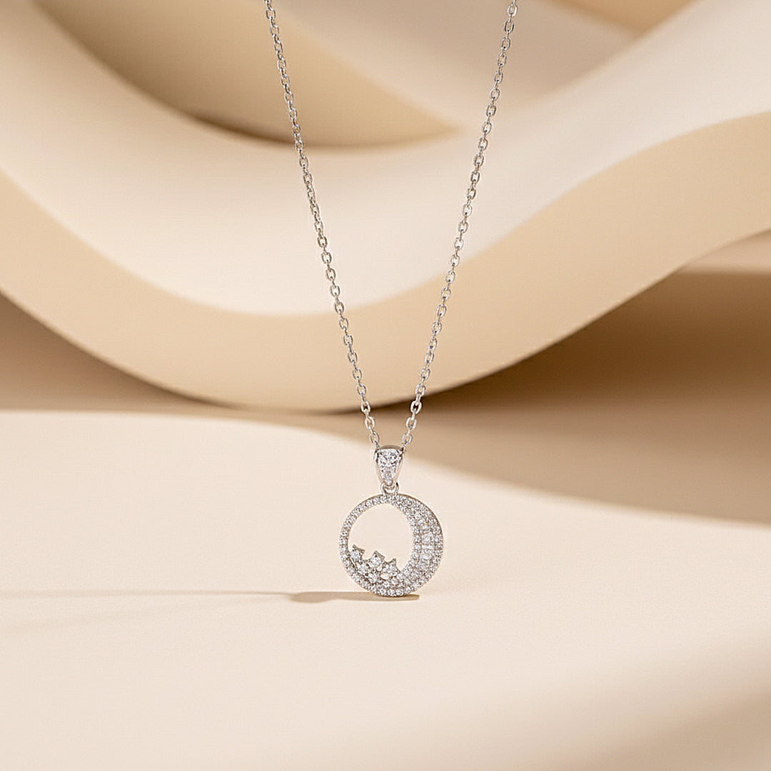 Circle Halo Pendant Necklace | Silver | Luxe4446 - Luxe Necklace | Singapore Jewellery, Wedding Rings & Gifts | Same Day Delivery | Tiara.com.sg